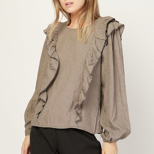 Blusa Cuadros Volante