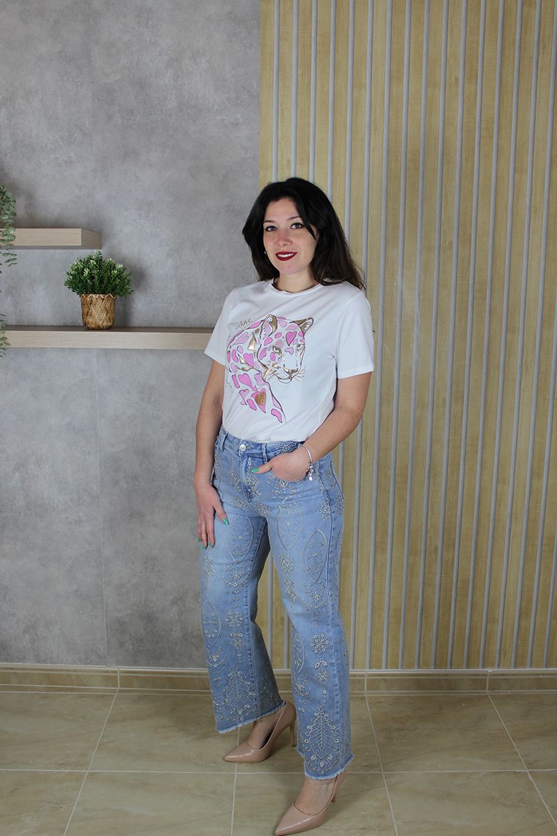 Jeans Bordado Hojas - Imagen 3