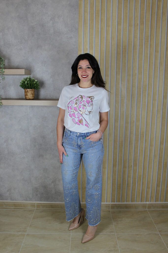 Jeans Bordado Hojas