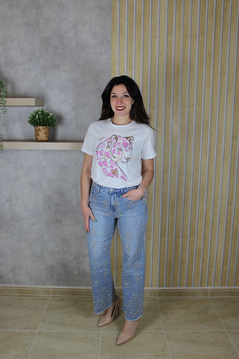 Jeans Bordado Hojas
