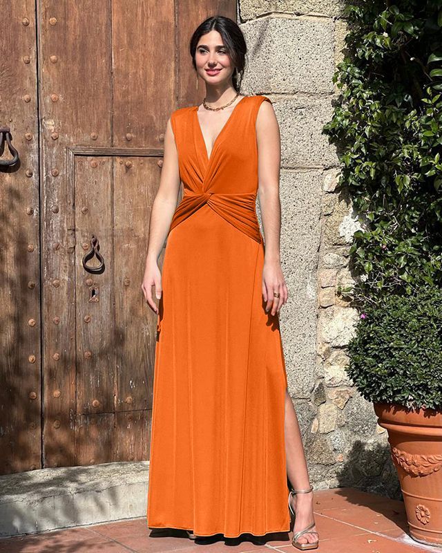Vestido Hombreras Naranja