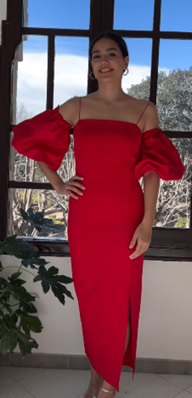 Vestido Midi Mangas Rojo