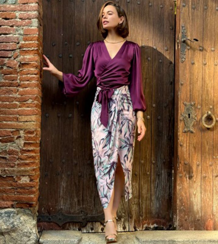 Camisa Cruzada Raso Vino