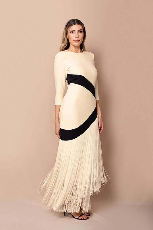 Vestido Bicolor Flecos