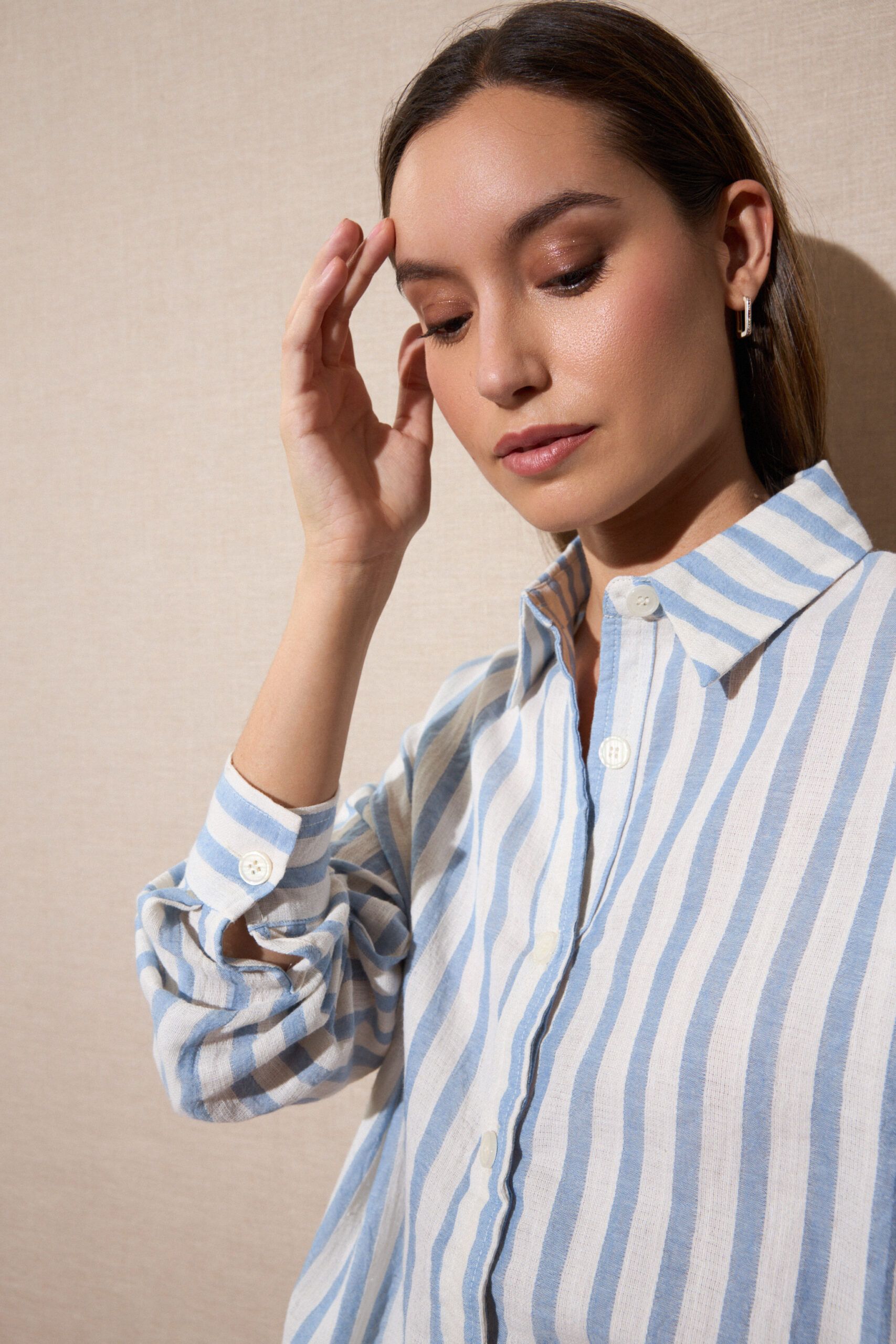 Camisa Lino Rayas Azul - Imagen 3