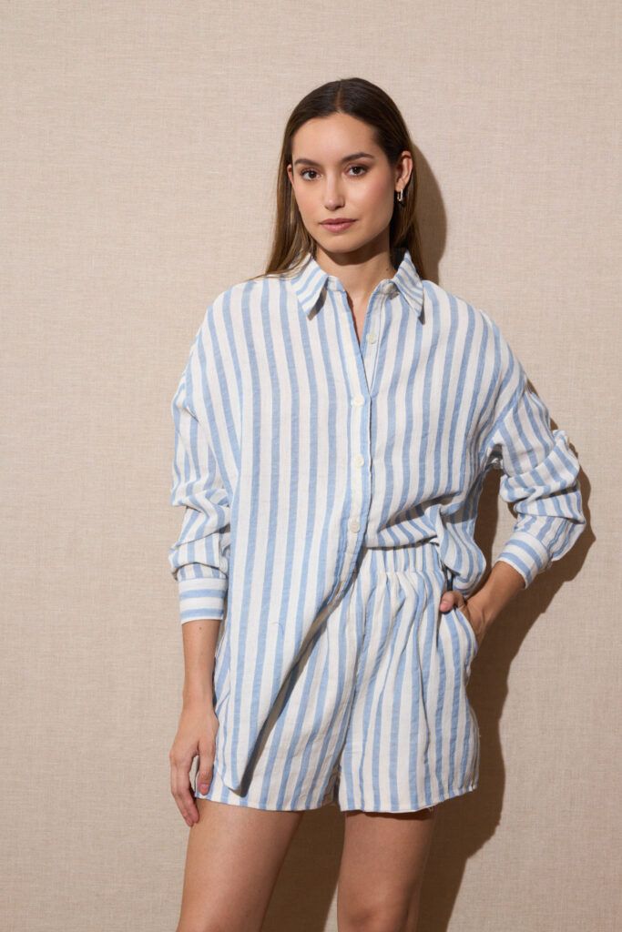 Camisa Lino Rayas Azul